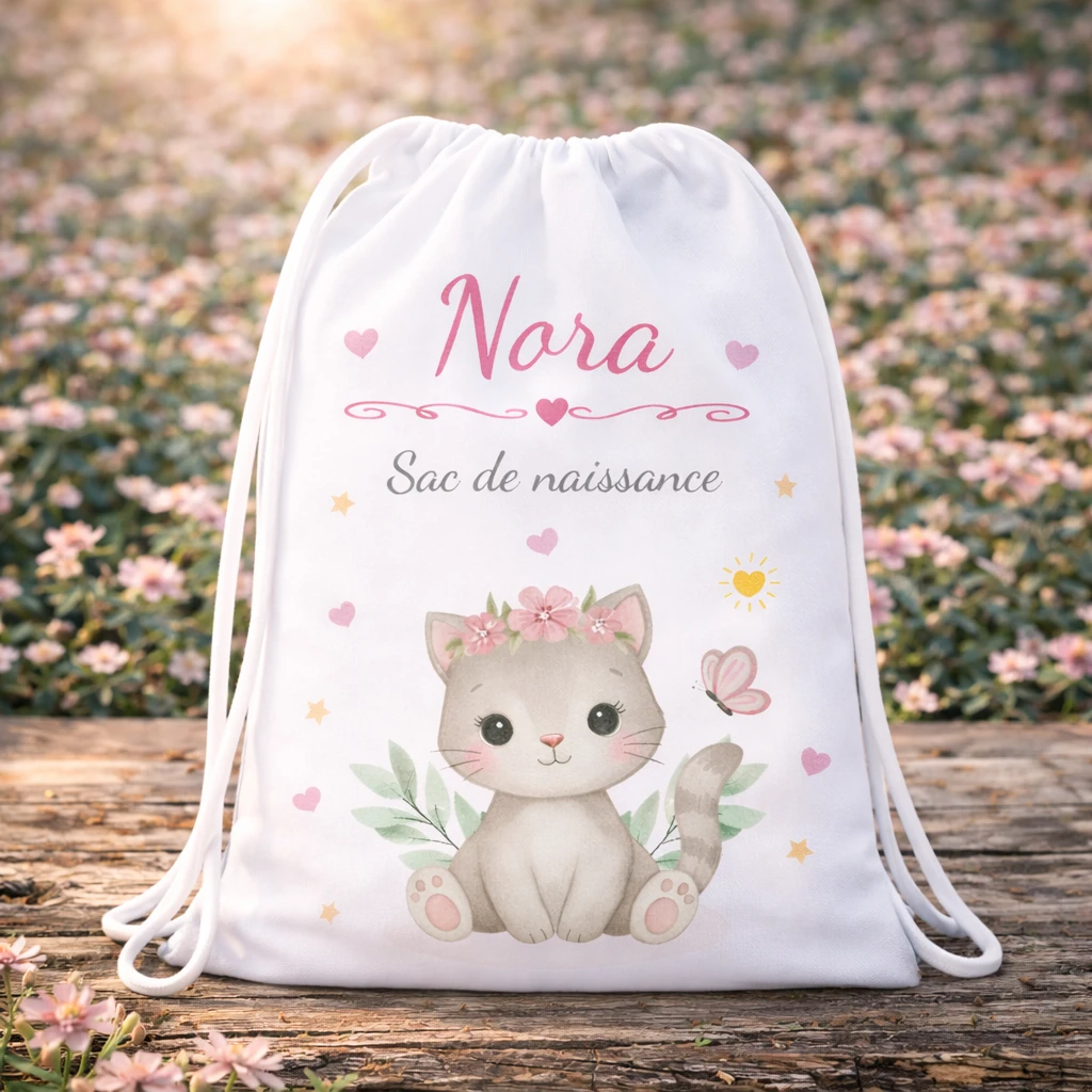 Sac de naissance personnalisé chat