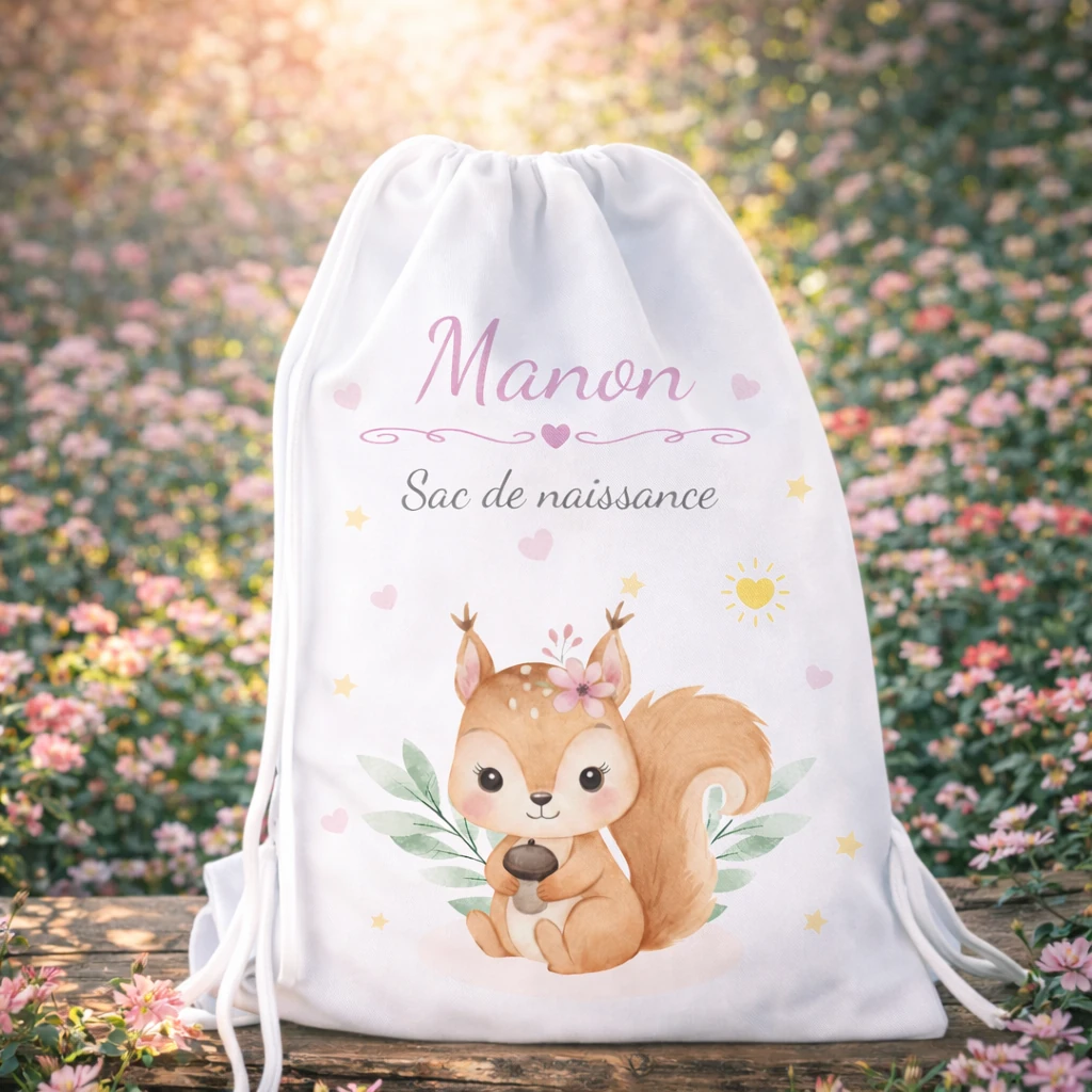 Sac de naissance personnalisé écureuil