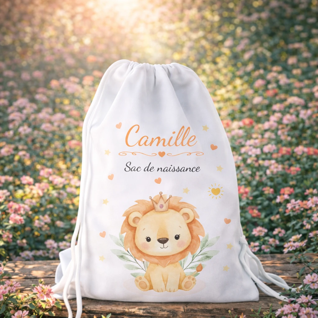 Sac de naissance personnalisé lion